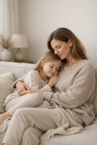 Parent modeling calm presence to support emotional regulation in a child